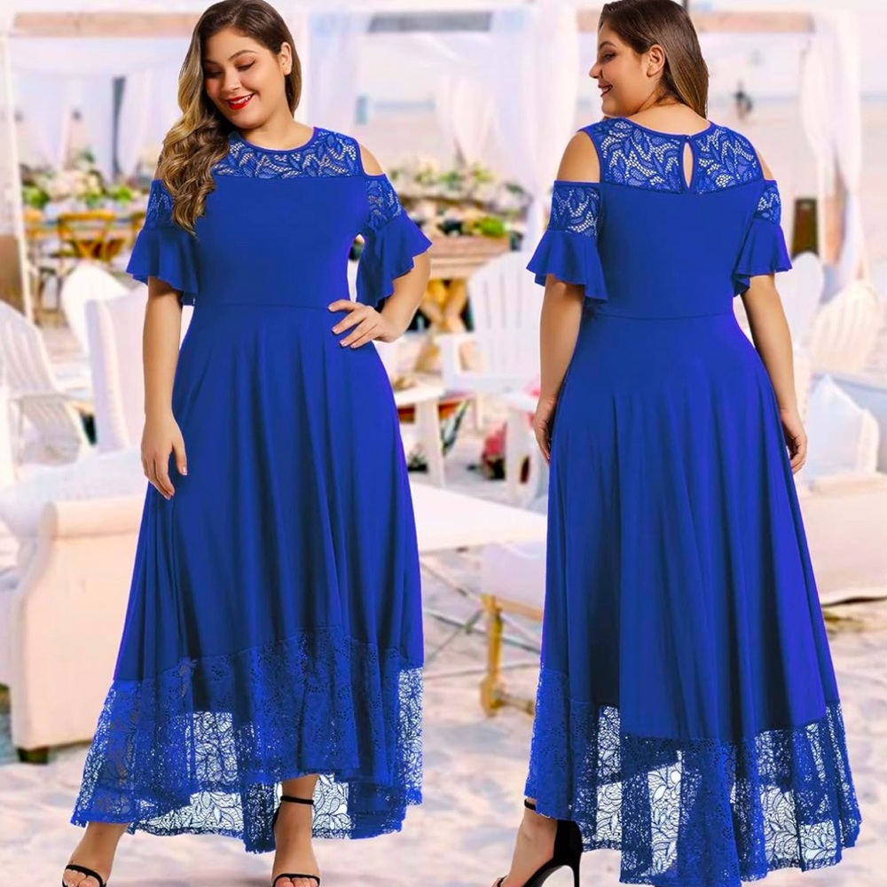 Lalagen Blue Maxi Dress Off the Shoulder Flutter Sleeve Nwot
